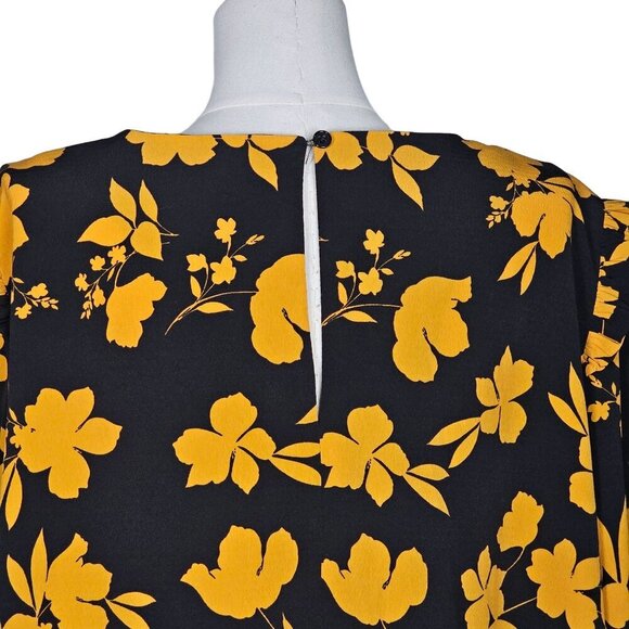 Eloquii Balloon Sleeve Floral Print Midi Dress Black Yellow Womens Plus 20 - Picture 4 of 9